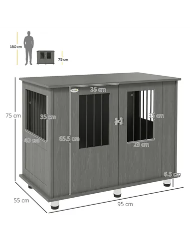 PawHut Dog Crate Table for Medium and Large Dogs with Magnetic Door for Indoor Use, 95 x 55 x 75 cm, Grey