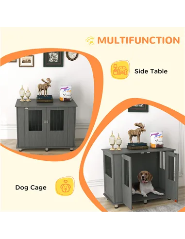 PawHut Dog Crate Table for Medium and Large Dogs with Magnetic Door for Indoor Use, 95 x 55 x 75 cm, Grey
