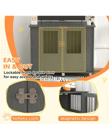 PawHut Dog Crate Table for Medium and Large Dogs with Magnetic Door for Indoor Use, 95 x 55 x 75 cm, Grey