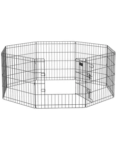 PawHut Dog Playpen, Puppy Pen, Eight-Panel Metal Fence, for Small Dogs, Indoors, Outdoors - Black