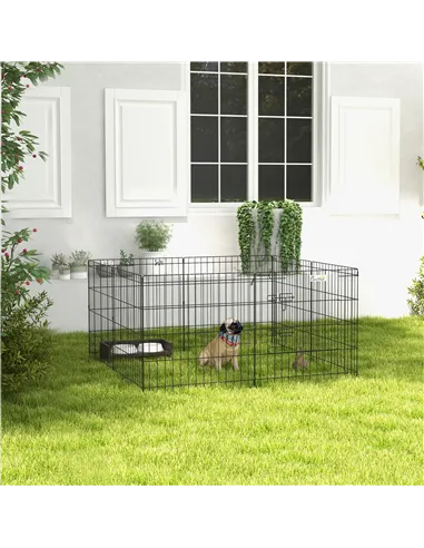 PawHut Dog Playpen, Puppy Pen, Eight-Panel Metal Fence, for Small Dogs, Indoors, Outdoors - Black