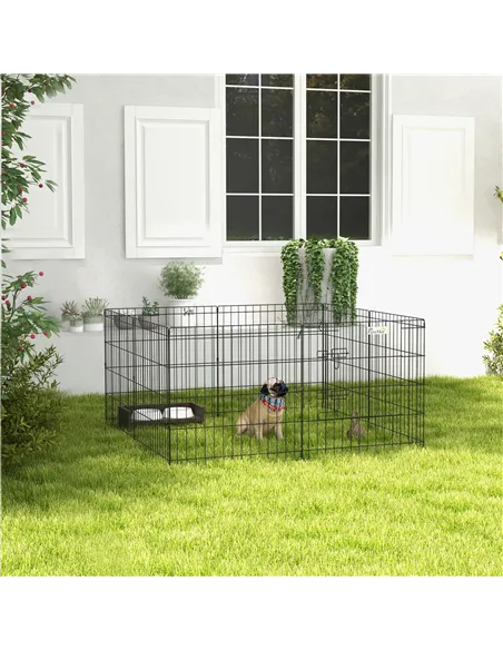 PawHut Dog Playpen, Puppy Pen, Eight-Panel Metal Fence, for Small Dogs, Indoors, Outdoors - Black