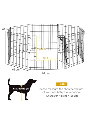 PawHut Dog Playpen, Puppy Pen, Eight-Panel Metal Fence, for Small Dogs, Indoors, Outdoors - Black