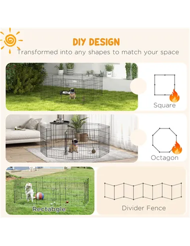 PawHut Dog Playpen, Puppy Pen, Eight-Panel Metal Fence, for Small Dogs, Indoors, Outdoors - Black