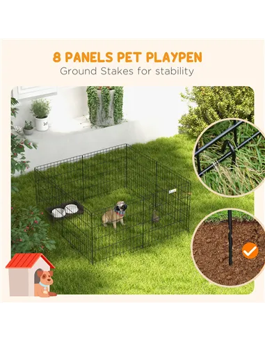 PawHut Dog Playpen, Puppy Pen, Eight-Panel Metal Fence, for Small Dogs, Indoors, Outdoors - Black