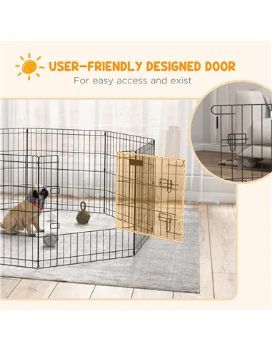 PawHut Dog Playpen, Puppy Pen, Eight-Panel Metal Fence, for Small Dogs, Indoors, Outdoors - Black