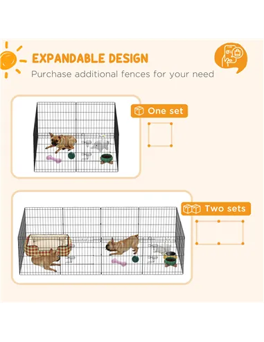 PawHut Dog Playpen, Puppy Pen, Eight-Panel Metal Fence, for Small Dogs, Indoors, Outdoors - Black