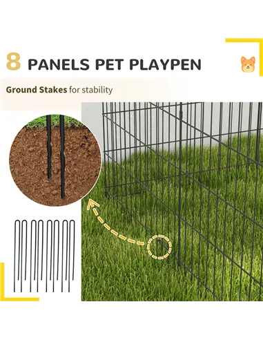 PawHut 8 Panel DIY Dog Pen with Door, for Dogs, Small Animals, Indoor/Outdoor Use, 76cm High