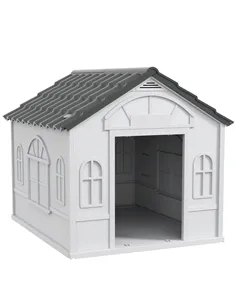 PawHut Plastic Weather-Resistant Dog House, for Indoors and Outdoors, Large Dogs - Grey