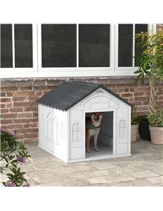 PawHut Plastic Weather-Resistant Dog House, for Indoors and Outdoors, Large Dogs - Grey 2