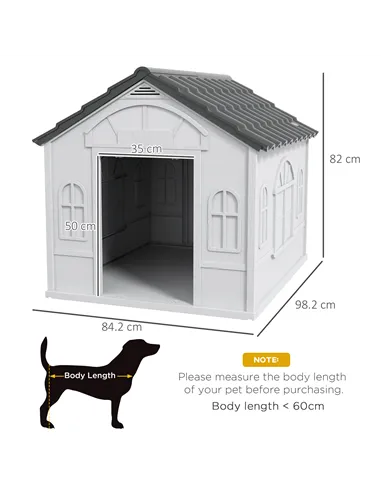 PawHut Plastic Weather-Resistant Dog House, for Indoors and Outdoors, Large Dogs - Grey