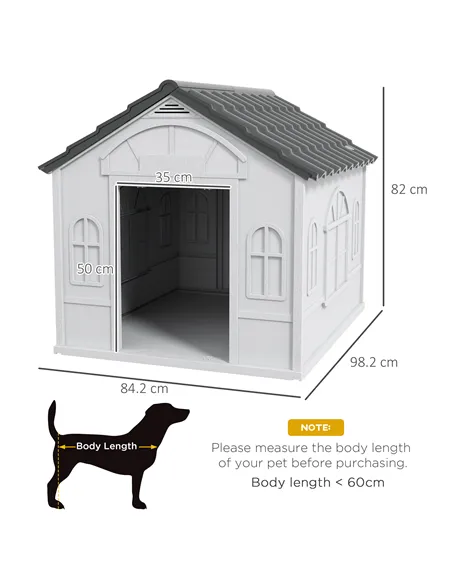 PawHut Plastic Weather-Resistant Dog House, for Indoors and Outdoors, Large Dogs - Grey