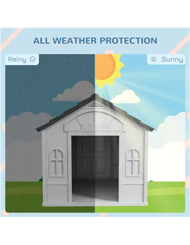 PawHut Plastic Weather-Resistant Dog House, for Indoors and Outdoors, Large Dogs - Grey