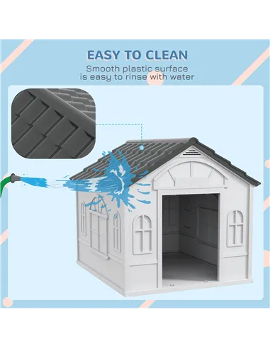 PawHut Plastic Weather-Resistant Dog House, for Indoors and Outdoors, Large Dogs - Grey