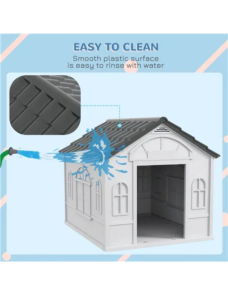 PawHut Plastic Weather-Resistant Dog House, for Indoors and Outdoors, Large Dogs - Grey