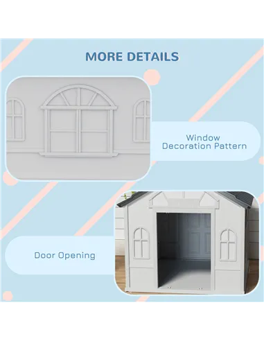 PawHut Plastic Weather-Resistant Dog House, for Indoors and Outdoors, Large Dogs - Grey