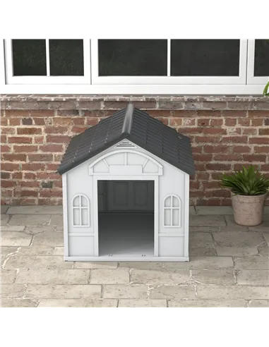PawHut Plastic Weather-Resistant Dog House, for Indoors and Outdoors, Large Dogs - Grey