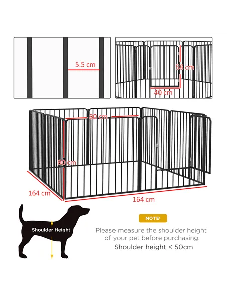 PawHut 80cm 8 Panels Heavy Duty Dog Pen, Pet Playpen for Indoors, Outdoors, Small, Medium Dogs