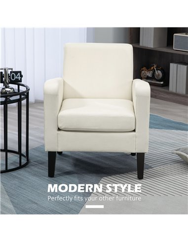 HOMCOM Modern Accent Chair, Occasional Chair with Rubber Wood Legs for Living Room, Bedroom, Cream White