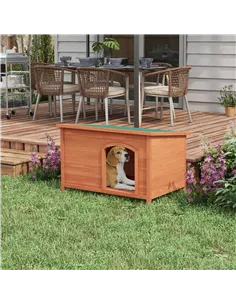 PawHut Wooden Dog Kennel, Outdoor Pet House, with Removable Floor, Openable Roof, Water-Resistant Paint - Natural Wood Tone 2