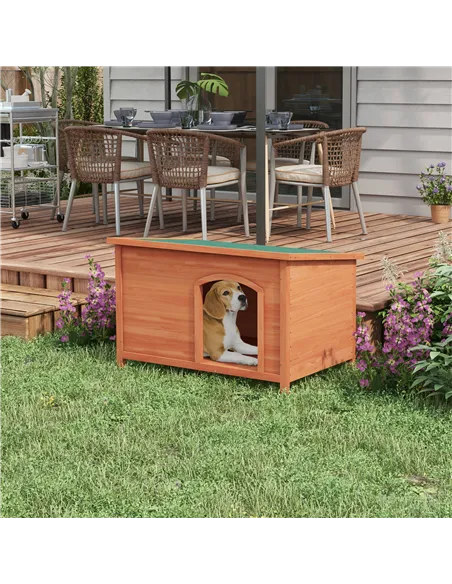 PawHut Wooden Dog Kennel, Outdoor Pet House, with Removable Floor, Openable Roof, Water-Resistant Paint - Natural Wood Tone