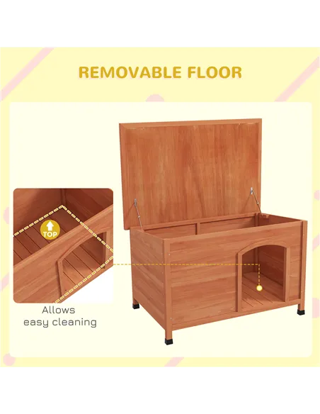 PawHut Wooden Dog Kennel, Outdoor Pet House, with Removable Floor, Openable Roof, Water-Resistant Paint - Natural Wood Tone