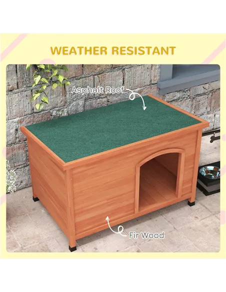 PawHut Wooden Dog Kennel, Outdoor Pet House, with Removable Floor, Openable Roof, Water-Resistant Paint - Natural Wood Tone