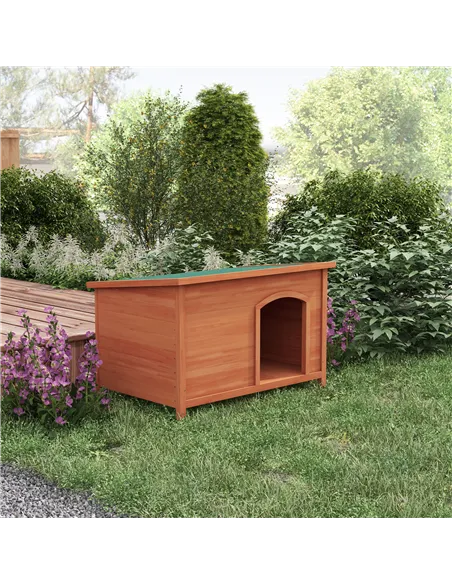 PawHut Wooden Dog Kennel, Outdoor Pet House, with Removable Floor, Openable Roof, Water-Resistant Paint - Natural Wood Tone