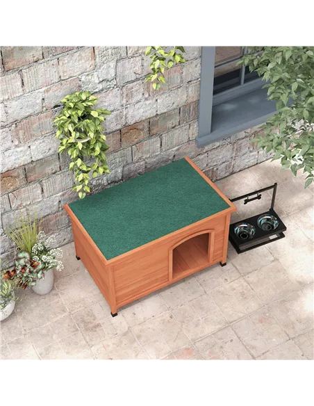 PawHut Wooden Dog Kennel, Outdoor Pet House, with Removable Floor, Openable Roof, Water-Resistant Paint - Natural Wood Tone