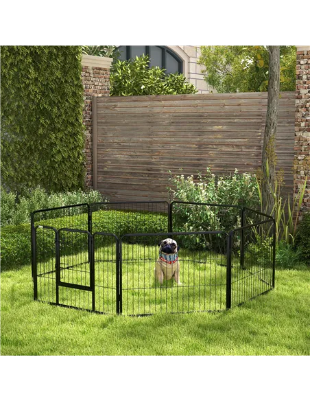 PawHut Steel 8 Panel Dog pen Pet Puppy PlayPen Grey