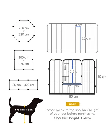 PawHut Steel 8 Panel Dog pen Pet Puppy PlayPen Grey