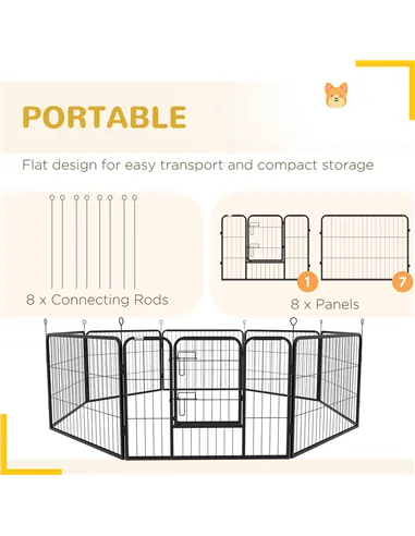 PawHut Steel 8 Panel Dog pen Pet Puppy PlayPen Grey