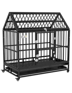 PawHut 48" Heavy Duty Dog Crate on Wheels, with Removable Tray, Openable Top, for L, XL Dogs - Black