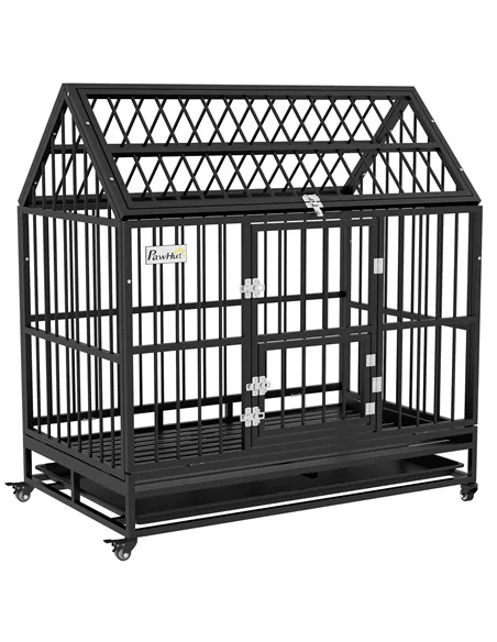 PawHut 48" Heavy Duty Dog Crate on Wheels, with Removable Tray, Openable Top, for L, XL Dogs - Black