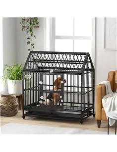 PawHut 48" Heavy Duty Dog Crate on Wheels, with Removable Tray, Openable Top, for L, XL Dogs - Black 2