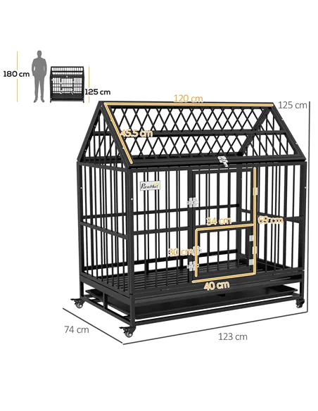 PawHut 48" Heavy Duty Dog Crate on Wheels, with Removable Tray, Openable Top, for L, XL Dogs - Black