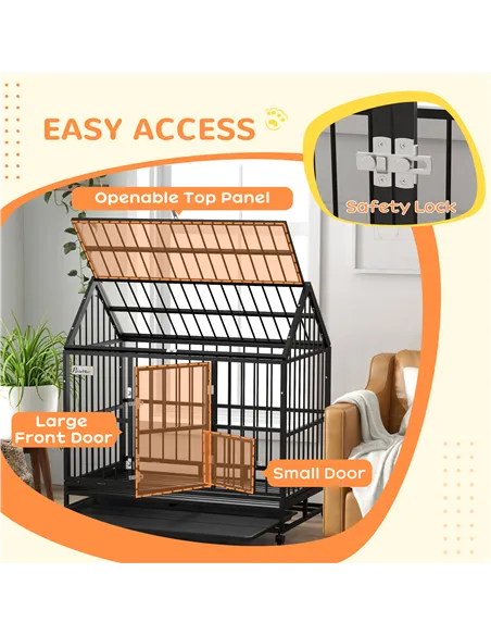 PawHut 48" Heavy Duty Dog Crate on Wheels, with Removable Tray, Openable Top, for L, XL Dogs - Black
