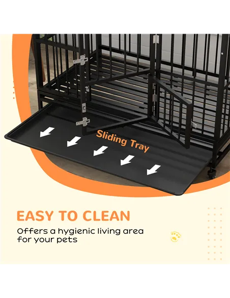 PawHut 48" Heavy Duty Dog Crate on Wheels, with Removable Tray, Openable Top, for L, XL Dogs - Black