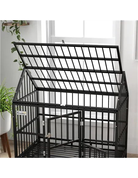 PawHut 48" Heavy Duty Dog Crate on Wheels, with Removable Tray, Openable Top, for L, XL Dogs - Black