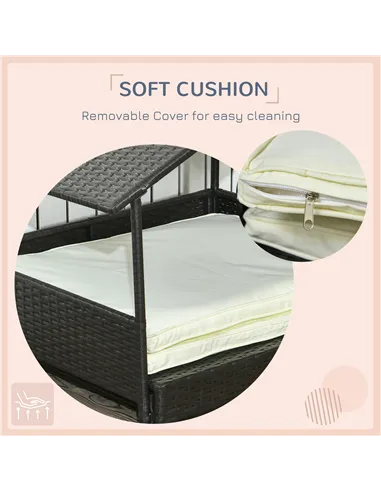 PawHut Extendable Elevated Dog Bed, Rattan Dog House, with Water-Resistant Roof, Removable Cushion, Cream