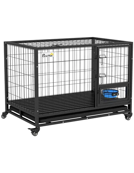 PawHut Heavy Duty Dog Crate on Wheels w/ Bowl Holder, Removable Tray, Openable Top, Detachable Door, for L, XL Dogs