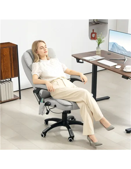 HOMCOM 6-Point Massage Office Chair with Seat Heated for Home Office, PU Leather High Back Executive Desk Chair with Adjustable 