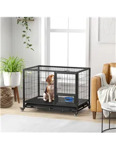 PawHut Heavy Duty Dog Crate on Wheels w/ Bowl Holder, Removable Tray, Openable Top, Detachable Door, for L, XL Dogs 2