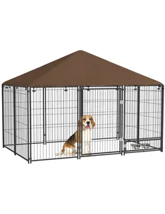 PawHut Outdoor Dog Kennel Puppy Play Pen with Canopy Garden Playpen Fence Crate Enclosure Cage Rotating Bowl 211 x 141 x 151 cm