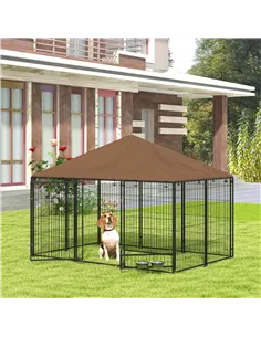 PawHut Outdoor Dog Kennel Puppy Play Pen with Canopy Garden Playpen Fence Crate Enclosure Cage Rotating Bowl 211 x 141 x 151 cm 2
