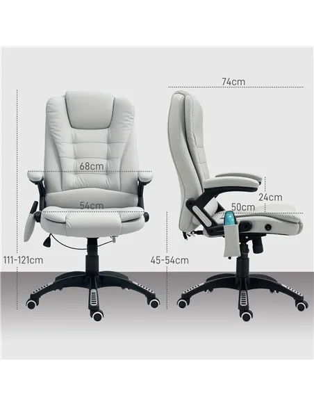 HOMCOM 6-Point Massage Office Chair with Seat Heated for Home Office, PU Leather High Back Executive Desk Chair with Adjustable 