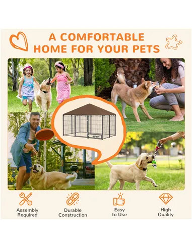 PawHut Outdoor Dog Kennel Puppy Play Pen with Canopy Garden Playpen Fence Crate Enclosure Cage Rotating Bowl 211 x 141 x 151 cm