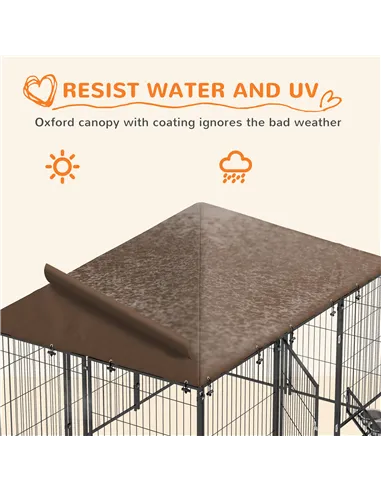 PawHut Outdoor Dog Kennel Puppy Play Pen with Canopy Garden Playpen Fence Crate Enclosure Cage Rotating Bowl 211 x 141 x 151 cm