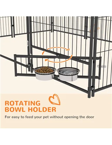 PawHut Outdoor Dog Kennel Puppy Play Pen with Canopy Garden Playpen Fence Crate Enclosure Cage Rotating Bowl 211 x 141 x 151 cm