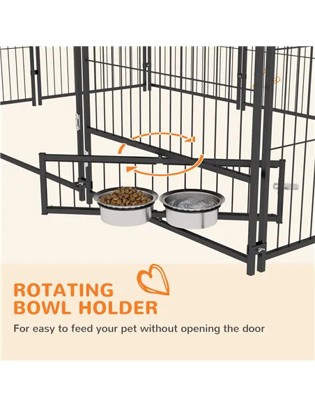 PawHut Outdoor Dog Kennel Puppy Play Pen with Canopy Garden Playpen Fence Crate Enclosure Cage Rotating Bowl 211 x 141 x 151 cm